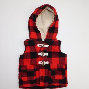 Carters Buffalo Plaid Red Black Hooded Fleece Lined Vest Baby Boy 6 Months 6M